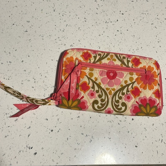 Like New Vera Bradley wristlet wallet~ org, pink, olive grn, gold, cream floral - Picture 3 of 10